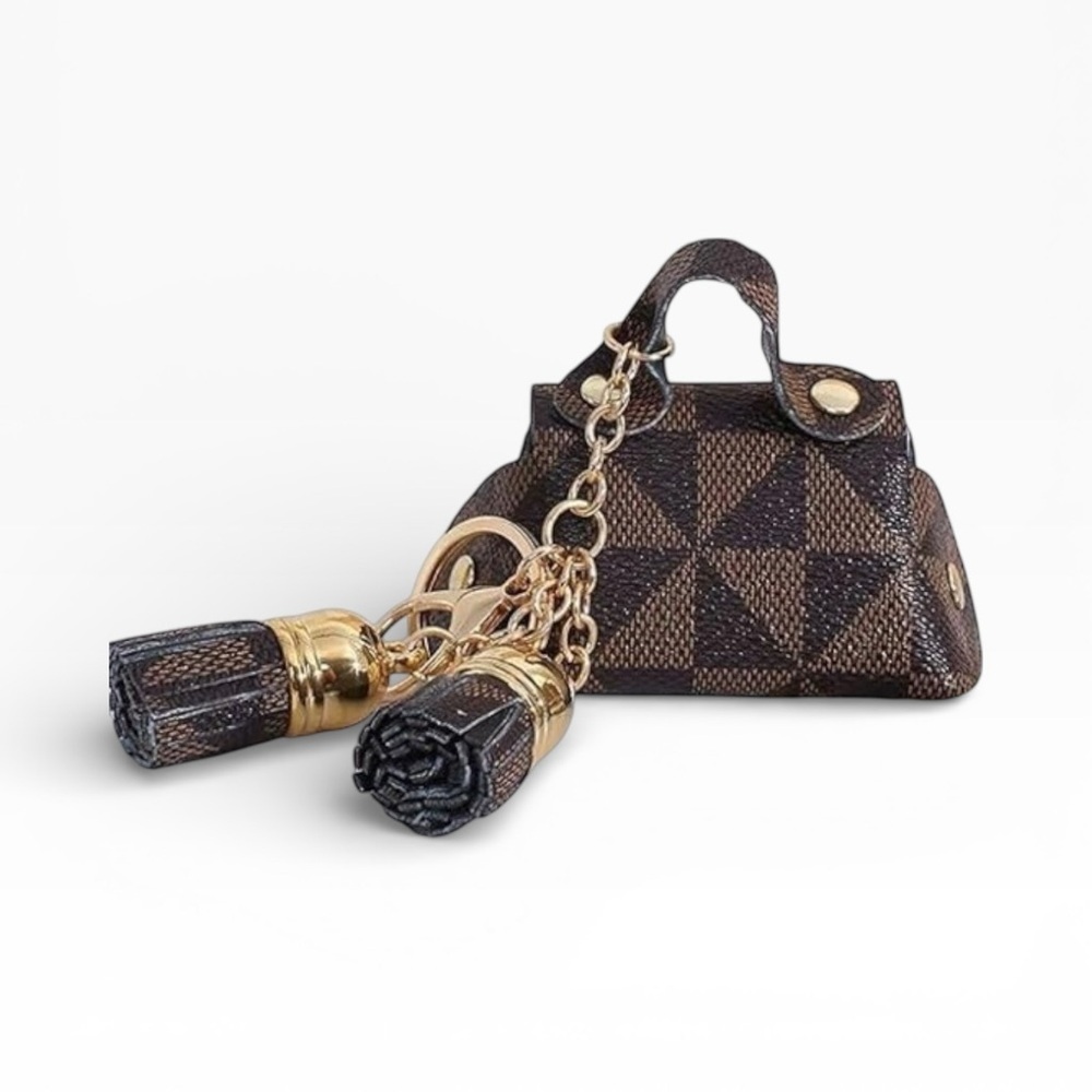 DESIGNER Brown and Gold Monogram Bag Charm - Picture 4 of 7